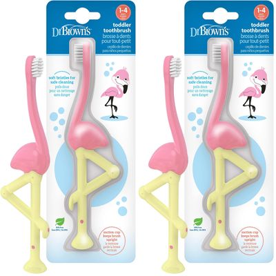 Dr. Brown's Baby and Toddler Toothbrush, Flamingo 2-Pack, 1-4 Years