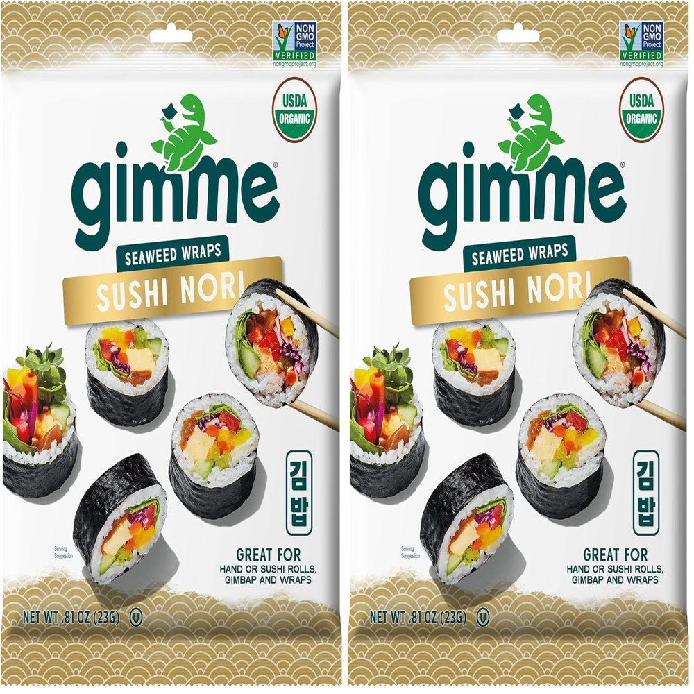 Gimme Seaweed Sushi Nori Premium Organic Roasted Seaweed Sheets, Keto, Vegan, Gluten-Free, Restaurant-style Sushi Nori Sheets 0.81 Ounce (Pack of 2)
