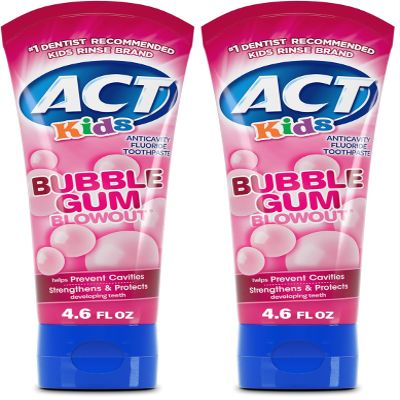 ACT Kids Anticavity Fluoride Toothpaste 4.6 oz. Bubble Gum Blowout (Pack of 2)