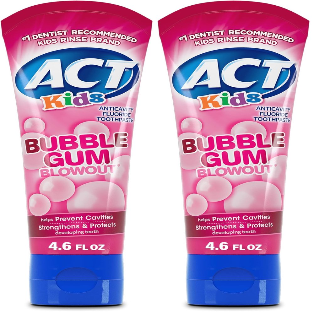 ACT Kids Anticavity Fluoride Toothpaste 4.6 oz. Bubble Gum Blowout (Pack of 2)