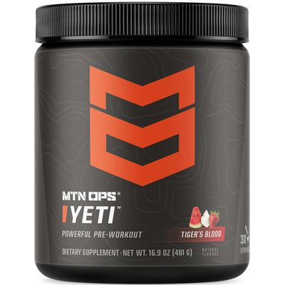 MTN OPS Yeti Pre-Workout Powder Energy Drink with Creatine, 200mg Caffeine & BCAAs with Beta Alanine, 30-Serving Tub, Tiger's Blood