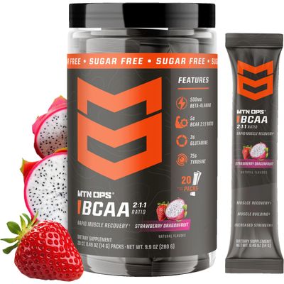 MTN OPS BCAA Trail Packs for Muscle Recovery, Strawberry Dragonfruit