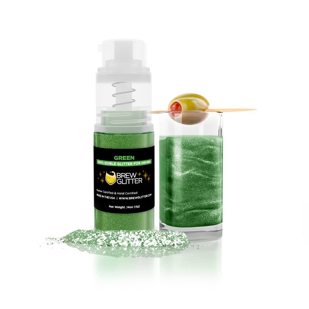 Brew Glitter Edible Drink Glitter Pump 1x 4g for Cocktails, Beer, & Beverages (Green)