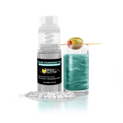 Brew Glitter Edible Drink Glitter Pump 1x 4g for Cocktails, Beer, & Beverages (Color Changing Teal)