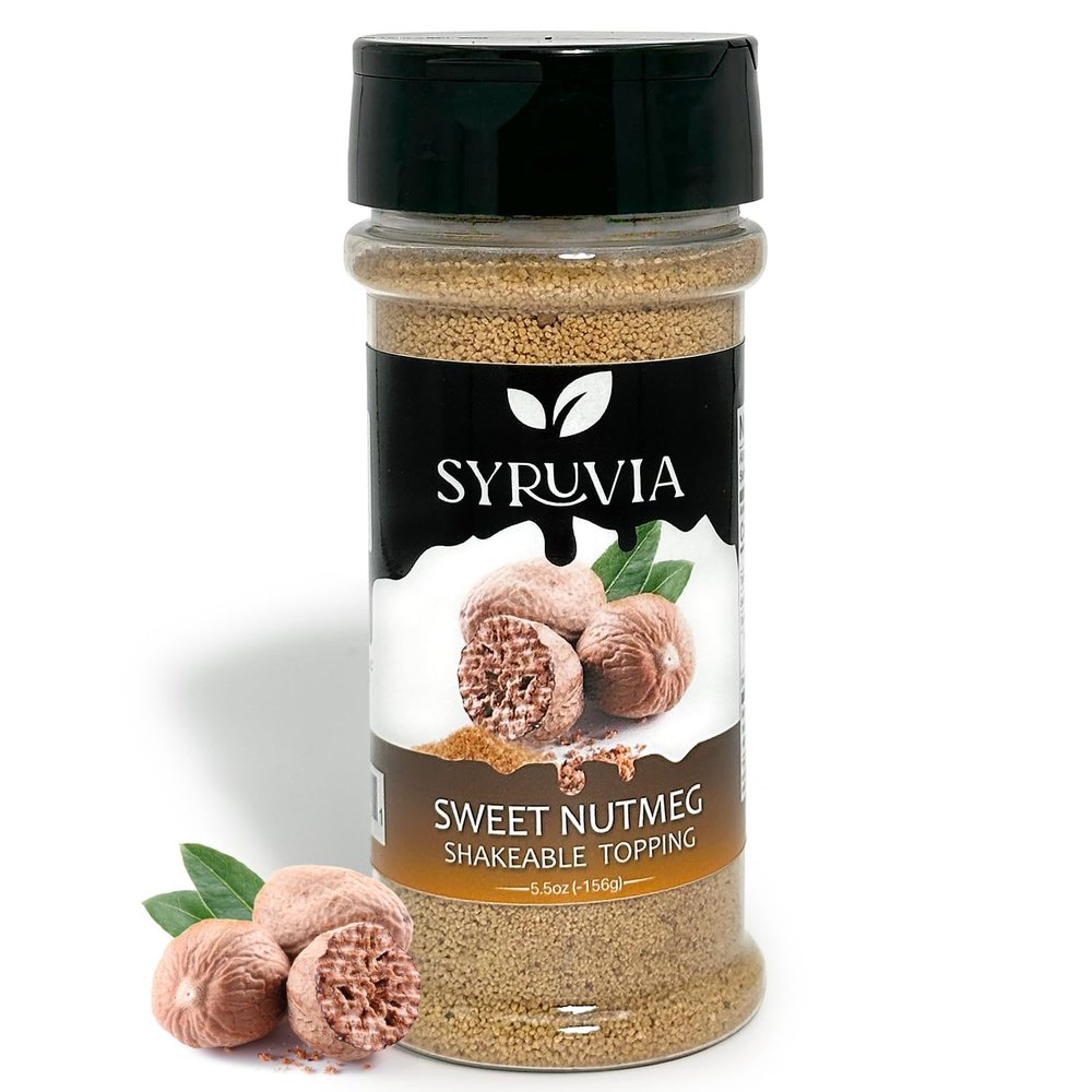 Syruvia Sweet Nutmeg Shakable Coffee Topping - 5.5 oz Coffee Sprinkles. Great for Oatmeal, Milkshakes, Smoothies, Ice Cream, Dessert Topping, and More.