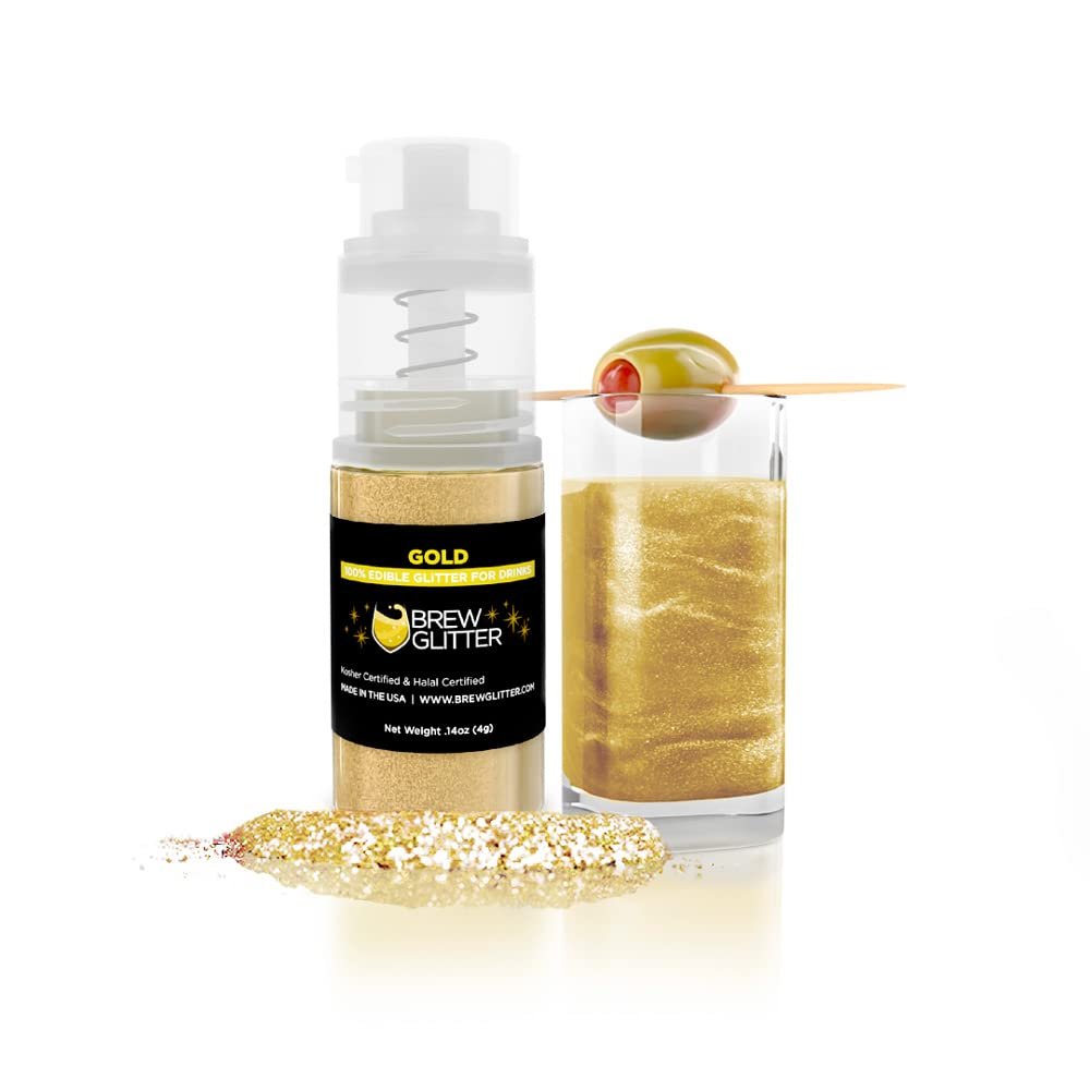 Brew Glitter Edible Drink Glitter Pump 1x 4g for Cocktails, Beer, & Beverages (Gold)