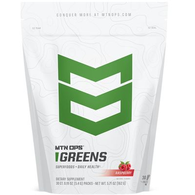 MTN OPS Super Greens Superfood Drink Mix  Daily Greens Powder with Organic Superfoods, Chlorophyll, Digestive & Immune Support, Raspberry Flavor, 30 On-The-Go Stick Packs