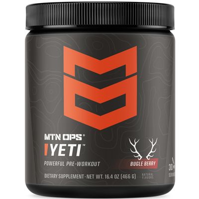 MTN OPS Yeti Pre-Workout Powder Energy Drink with Creatine, 200mg Caffeine & BCAAs with Beta Alanine, 30-Serving Tub, Bugle Berry