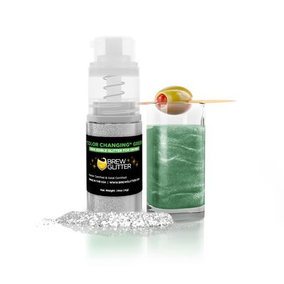 Brew Glitter Edible Drink Glitter Pump 1x 4g for Cocktails, Beer, & Beverages (Color Changing Green)