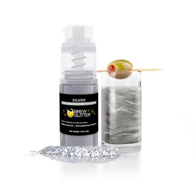 Brew Glitter Edible Drink Glitter Pump 1x 4g for Cocktails, Beer, & Beverages (Silver)