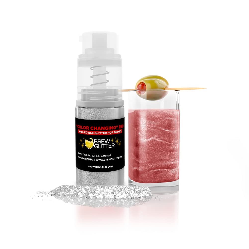 Brew Glitter Edible Drink Glitter Pump 1x 4g for Cocktails, Beer, & Beverages (Color Changing Red)