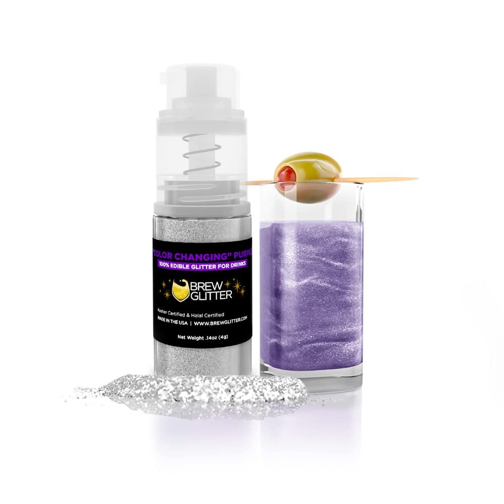 Brew Glitter Edible Drink Glitter Pump 1x 4g for Cocktails, Beer, & Beverages (Color Changing Purple)