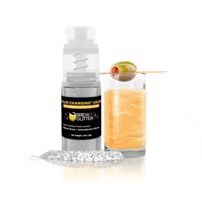 Brew Glitter Edible Drink Glitter Pump 1x 4g for Cocktails, Beer, & Beverages (Color Changing Orange)