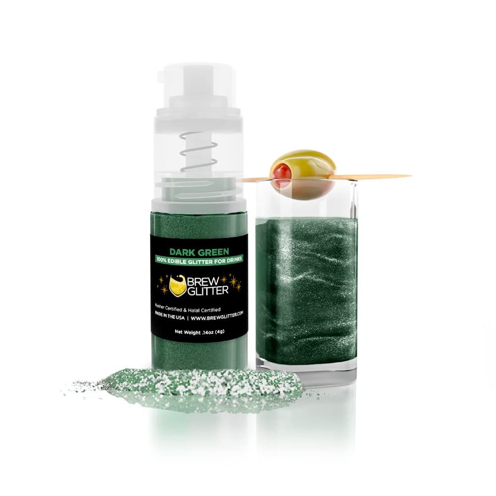 Brew Glitter Edible Drink Glitter Pump 1x 4g for Cocktails, Beer, & Beverages (Dark Green)