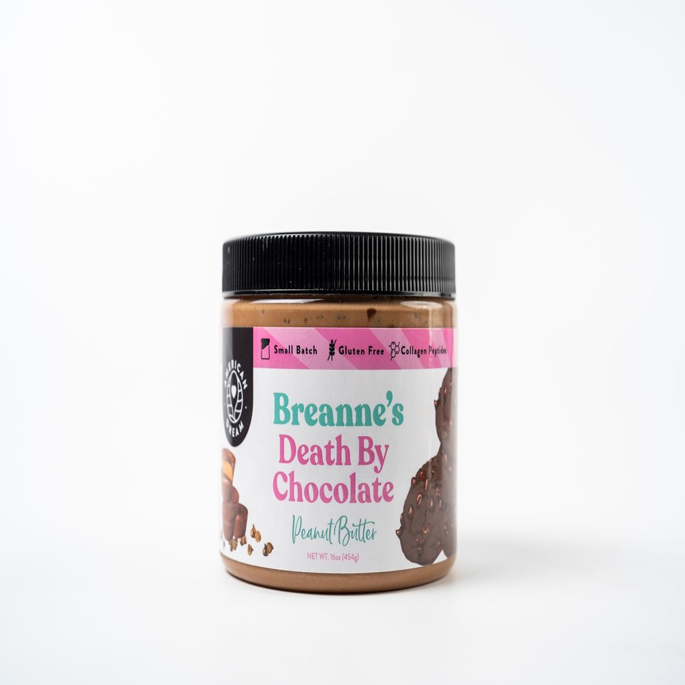 American Dream Nut Butter - Gluten-Free Breannes Blend Death By Chocolate Peanut Butter - Small-Batch Hand-Whipped Flavored Peanut Butter Mixed With Crushed Double Chocolate Cookies, Miniature Peanut Butter Cups And Mini Chocolate Chips.
