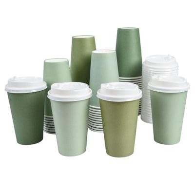 80 Pcs 12 oz Sage Green Paper Cups Disposable Coffee Cups with Lids Green Gradient Paper Cup Baby Shower Cups Sage-green Cups for Hot and Cold Beverage Water Juice Coffee Tea Party Wedding Supplies 