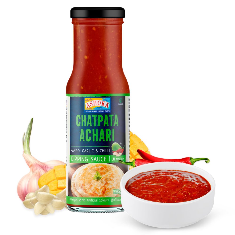 Ashoka Since 1932 | Tangy Pickle | Dipping & Wing Sauce | Kosher Certified | Gluten-Free | Gourmet Vegan Sauce with Mango, Chili & Garlic Blend | 220 Grams