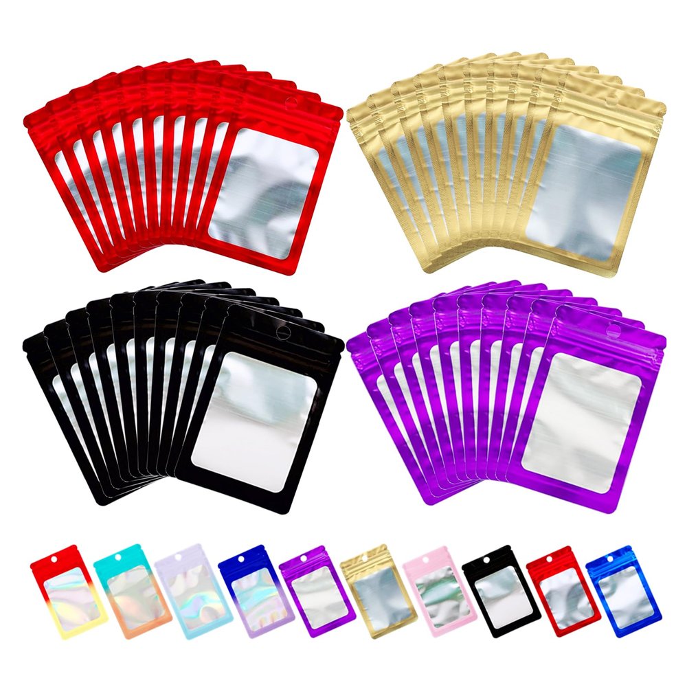 400 Pack Mylar Bags with Clear Window,Mini Holographic Ziplock Foil Pouch Bags for Small Business
