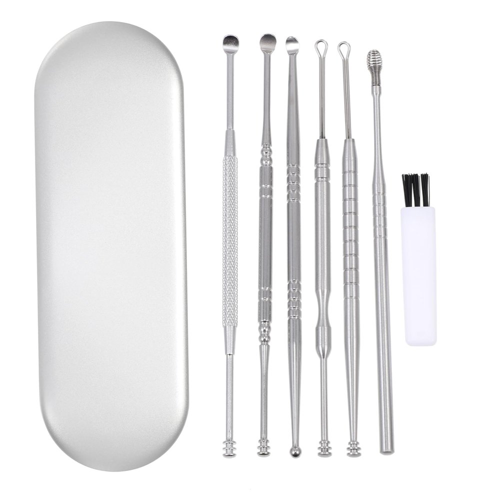 minkissy 1set Stainless Steel Earwax Cleaning Tool Set Portable Ear Cleaner Spiral Design for Safe Wax Removal for Family and Travel Use and Practical Earwax Picks