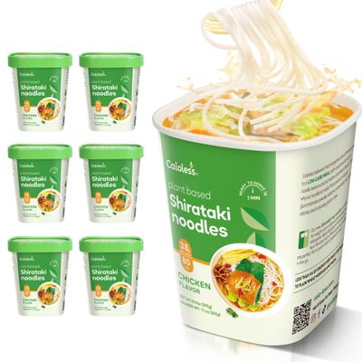 Caloless Konjac Shirataki Noodles, 6 Pack Low Calorie Konjac Pasta Noodles, Low Carb Chicken Cup Konjac Noodles Soup, Healthy Noodles Keto & Paleo Friendly, Gluten Free Vegan Noodles Instant Cup Noodles (Chicken Cup Soup)