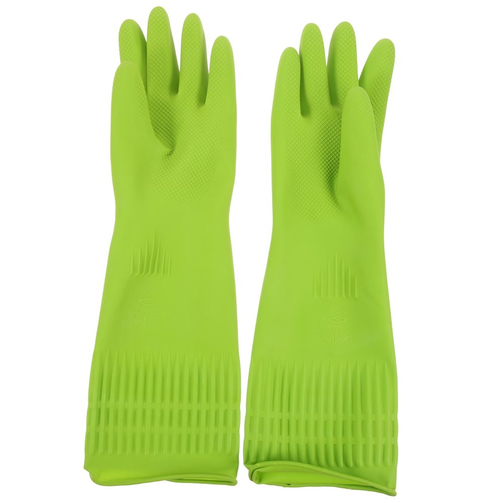Beavorty Long Sleeve Dishwashing Gloves Kitchen Cleaning Hand Covers with Anti-slip Grip for Dishwashing Food Prep Gardening Green