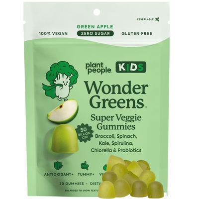 WonderGreens Kids Super Veggie Gummies Sugar-Free, Allergen-Free Multivitamin for Picky Eaters with Probiotics Tummy & Immune Support Green Apple Flavor (30 Count)