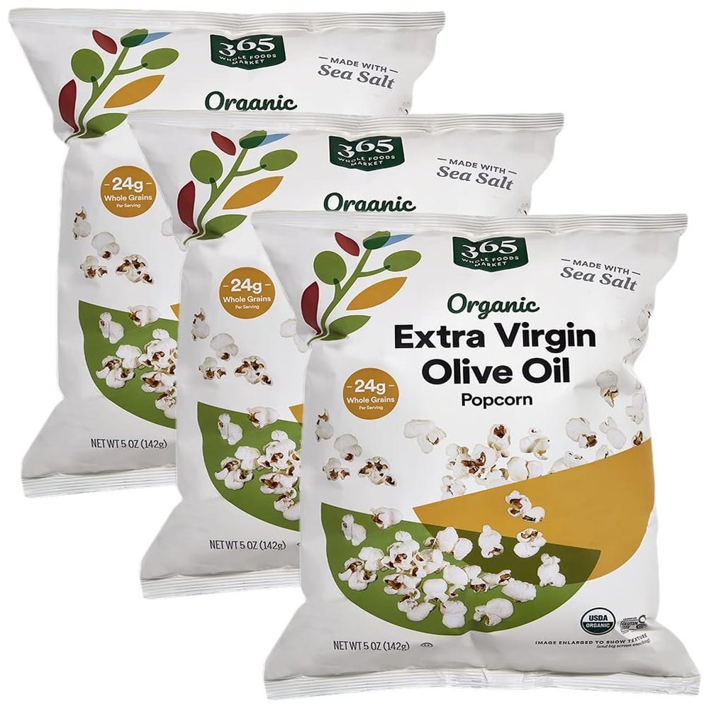 365 by Whole Foods Market, Organic Extra Virgin Olive Oil and Sea Salt Popcorn, 5 Ounce (Pack of 3)