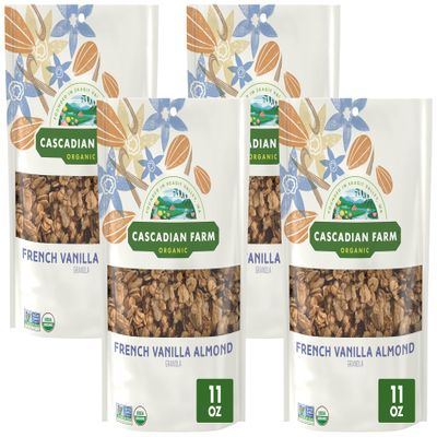Cascadian Farm Organic Granola,French Vanilla Almond Cereal,Resealable Pouch,11 oz,(Pack of 4)