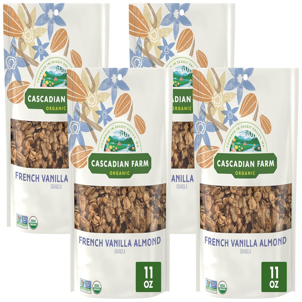 Cascadian Farm Organic Granola,French Vanilla Almond Cereal,Resealable Pouch,11 oz,(Pack of 4)