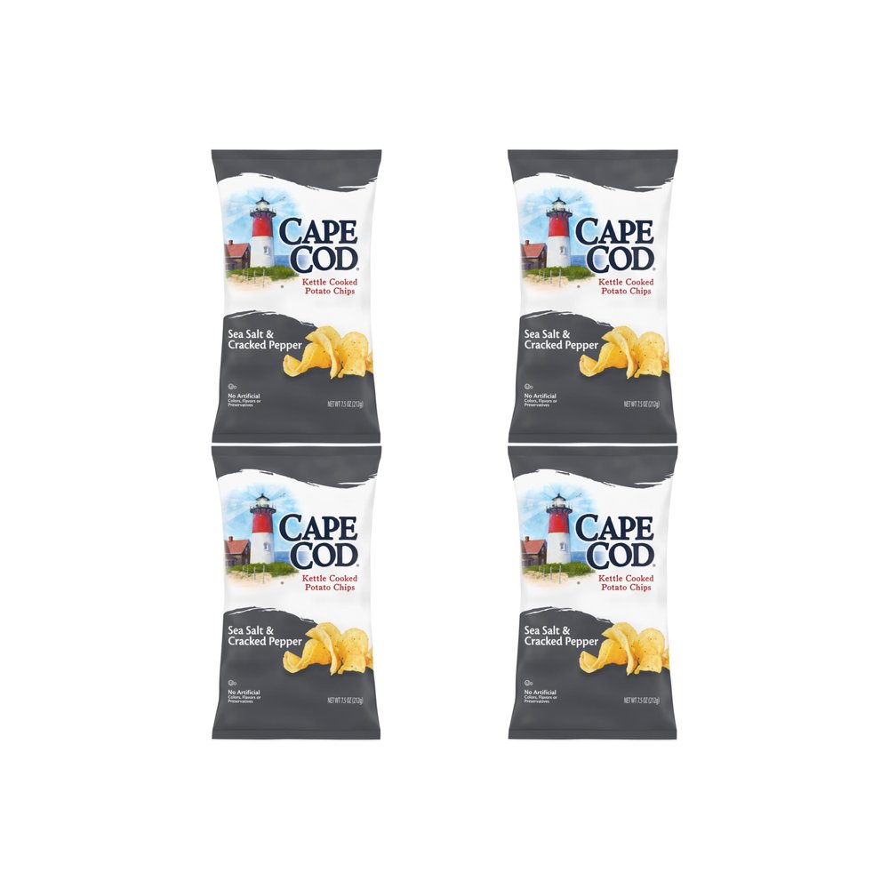 Cape Cod Potato Chips Sea Salt and Cracked Pepper Kettle Chips, 7.5 Oz (Pack of 4)
