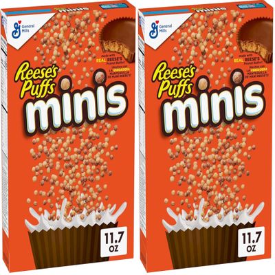 Reese's Puffs Minis Breakfast Cereal, Chocolate Peanut Butter Cereal, 11.7 OZ (Pack of 2)