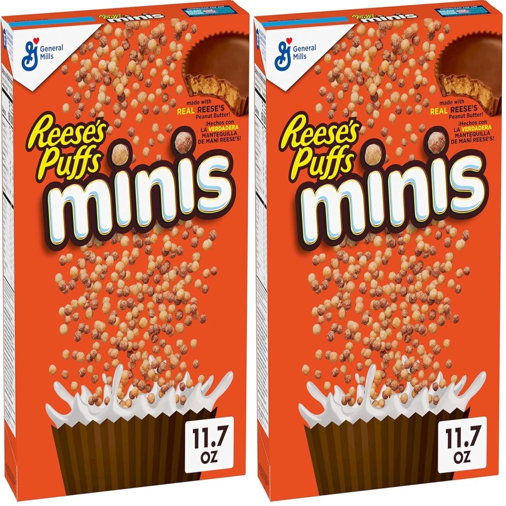 Reese's Puffs Minis Breakfast Cereal, Chocolate Peanut Butter Cereal, 11.7 OZ (Pack of 2)