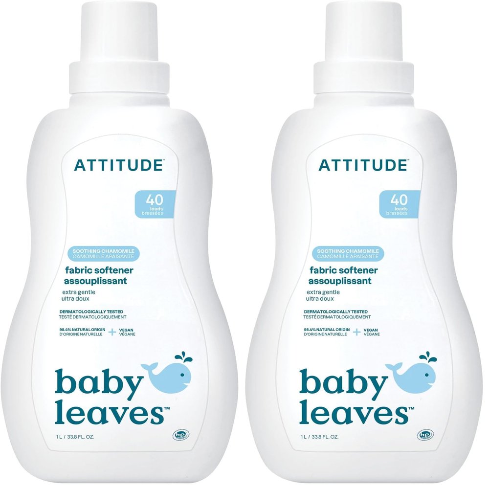 ATTITUDE Baby Fabric Softener, Plant and Mineral-Based Ingredients, HE Compatible, Vegan and Cruelty-free Laundry and Household Products, Soothing Chamomile, 40 Loads, 33.8 Fl Oz (Pack of 2)