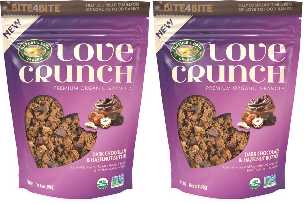 Love Crunch Organic Dark Chocolate and Hazelnut Butter Granola Pouch,10.6 Ounce (Pack of 2)