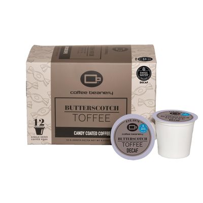 Butterscotch Toffee Decaf Coffee Pods by Coffee Beanery | Medium Roast Arabica Gourmet Coffee Ganinere Flavored 12ct Pods
