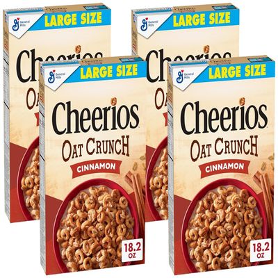 Cheerios Oat Crunch Cinnamon Oat Breakfast Cereal, Large Size, 18.2 oz (Pack of 4)