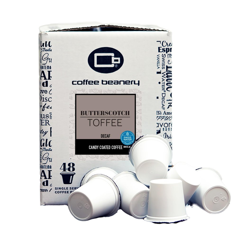 Butterscotch Toffee Decaf Coffee Pods by Coffee Beanery | 48ct Bulk Flavored Decaf Coffee Pods Medium Roast Coffee Pods| 100% Specialty Arabica Coffee| Gourmet Coffee Pods