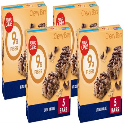 Fiber One Chewy Bars, Oats & Chocolate, Fiber Snacks, 5 ct (Pack of 4)