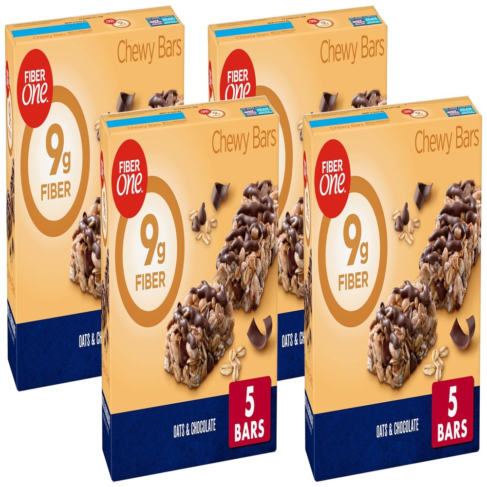 Fiber One Chewy Bars, Oats & Chocolate, Fiber Snacks, 5 ct (Pack of 4)