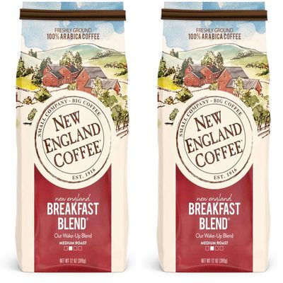New England Coffee Breakfast Blend Medium Roast Ground Coffee, 12oz Bag (Pack of 2)