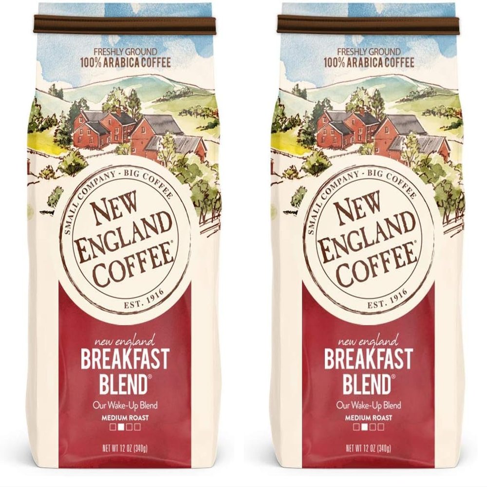 New England Coffee Breakfast Blend Medium Roast Ground Coffee, 12oz Bag (Pack of 2)