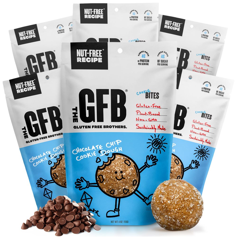 The Gluten Free Brothers Chocolate Chip Cookie Dough Nut Free Bites - Allergen Friendly, Gluten Free, Soy Free Protein Balls  Plant Based Vegan Non-GMO Snack Size Protein Energy Balls, 4 oz (6 Count)