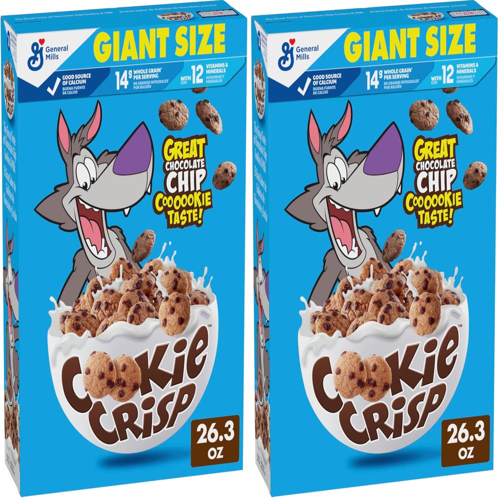 Cookie Crisp Breakfast Cereal, Chocolate Chip Cookie Taste, Made With Whole Grain, Giant Size, 26.3 oz (Pack of 2)