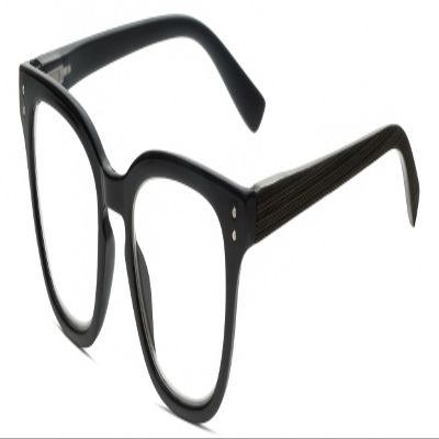 Calabria R860 Cat Eye Reading Glasses +0.50 Black Gold Stripes Frosted Crystal Womens Trendy Readers w/Semi-Hard Case