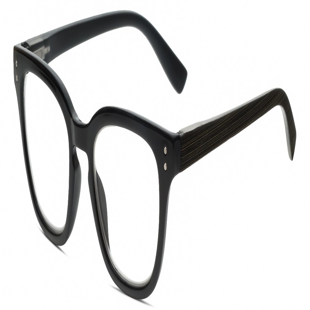 Calabria R860 Cat Eye Reading Glasses +0.50 Black Gold Stripes Frosted Crystal Womens Trendy Readers w/Semi-Hard Case
