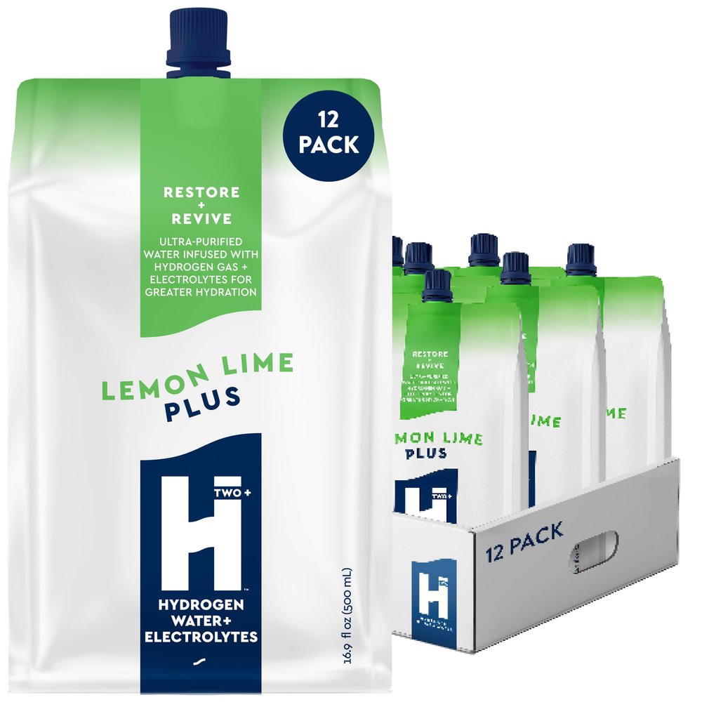 HTWO Plus Molecular Hydrogen Water with Electrolytes, Lemon Lime Flavor, Sugar Free Hydration Packets, 16.9oz 12 Pack, Energy Sports Drink, Performance & Recovery Support, Alternative to Hydrogenated Tablet - no Prep/Mess