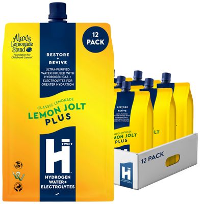 HTWO Plus Molecular Hydrogen Water with Electrolytes, Lemonade Flavor, Sugar Free Hydration Packets, 16.9oz 12 Pack, Energy Sports Drink, Performance & Recovery Support, Alternative to Hydrogenated Tablet - no Prep/Mess