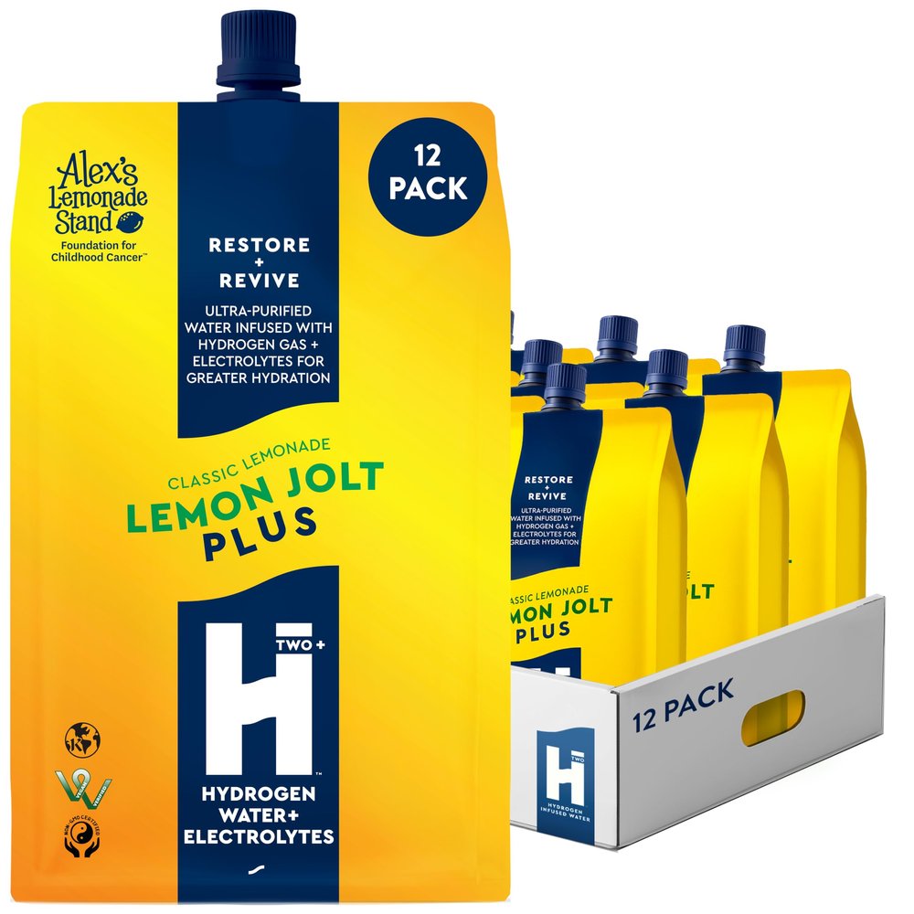 HTWO Plus Molecular Hydrogen Water with Electrolytes, Lemonade Flavor, Sugar Free Hydration Packets, 16.9oz 12 Pack, Energy Sports Drink, Performance & Recovery Support, Alternative to Hydrogenated Tablet - no Prep/Mess