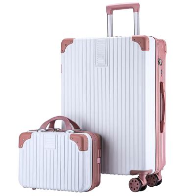 DLBJZQXC Stylish Textured Line Suitcase, High Volume Swivel Universal Wheel Trolley Case, Resistant To Drops And Pressure, Storage Box (Color : 22 Bag, Size : Rose White)