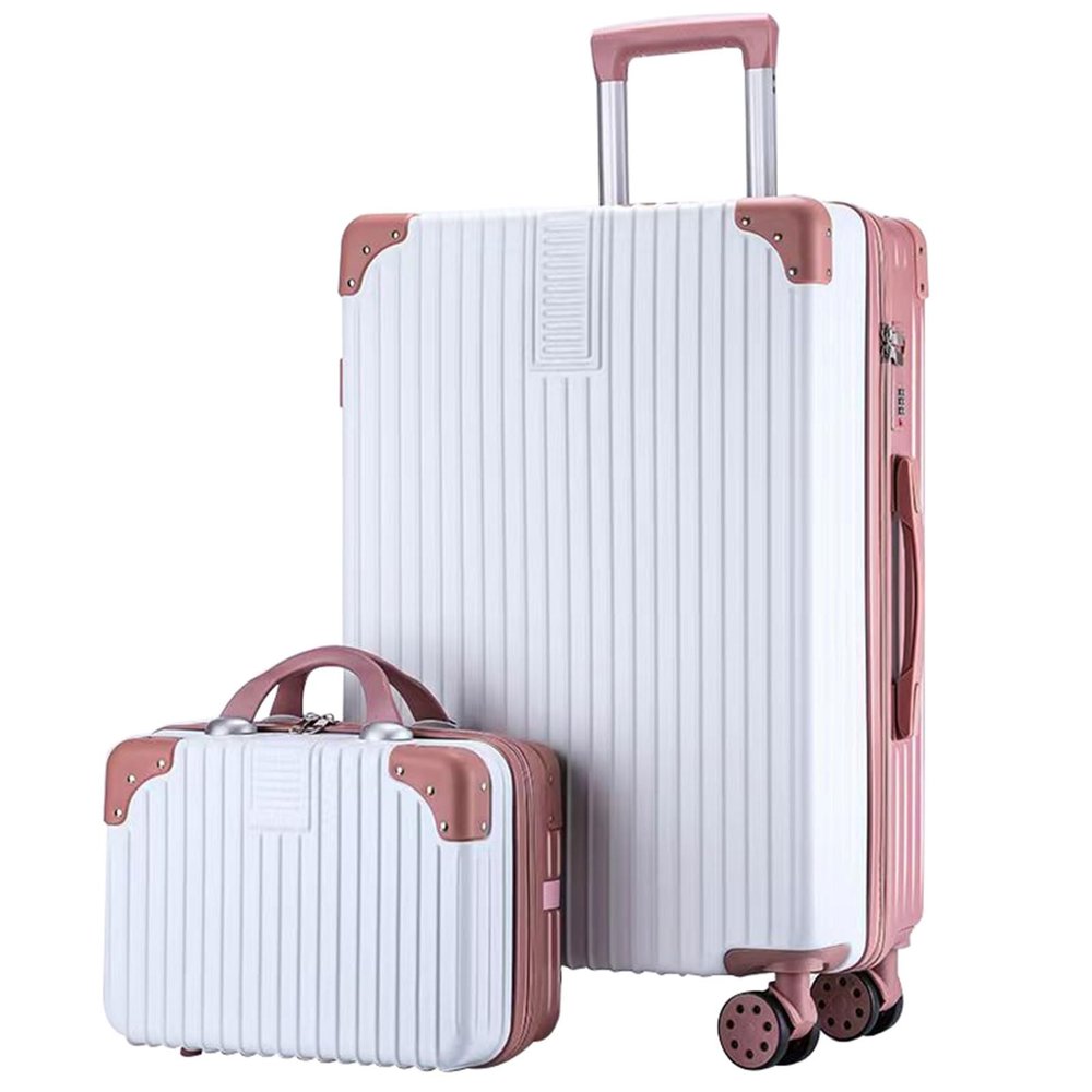 DLBJZQXC Stylish Textured Line Suitcase, High Volume Swivel Universal Wheel Trolley Case, Resistant To Drops And Pressure, Storage Box (Color : 22 Bag, Size : Rose White)